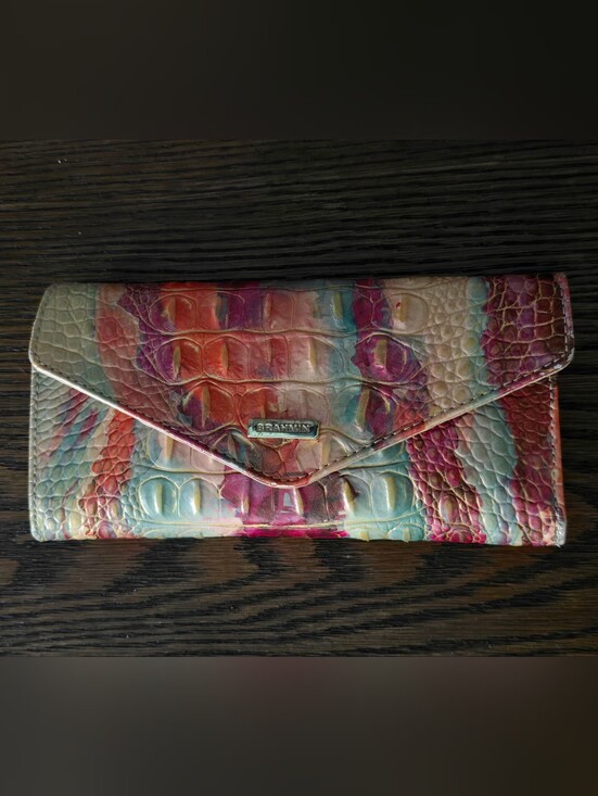 Brahmin Handbags - Brahmin Multicolor Croc-Embossed Envelope Wallet in Pink, Teal & Cream With Gold